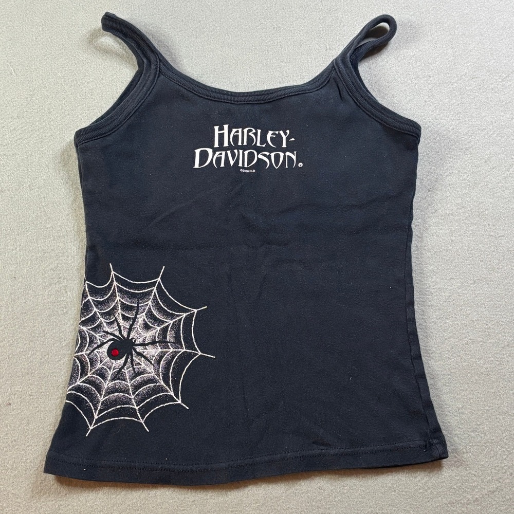 VTG Y2K Harley Davidson Spider Web Rhinestone Cami Tanktop Womens M Black 2006